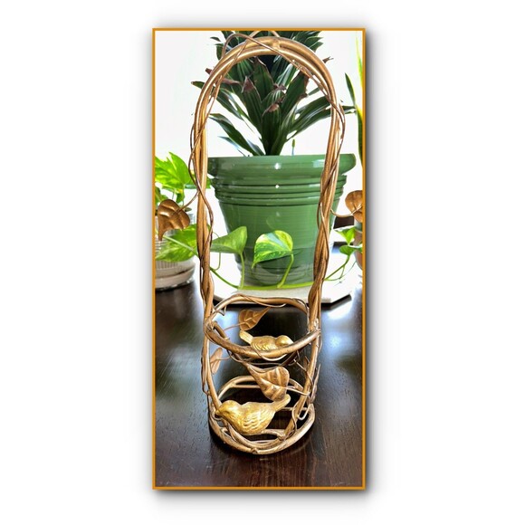 Decorative Brass Plant Stand Leaves & Birds Basket Shaped - Picture 2 of 5